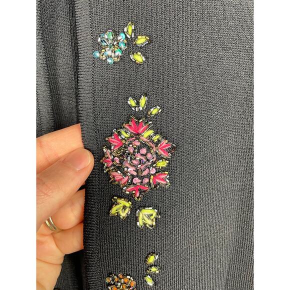 Vintage JAC Black Cardigan Sweater Large Floral Beading Stretch Boho Y2K Granny - Picture 3 of 7